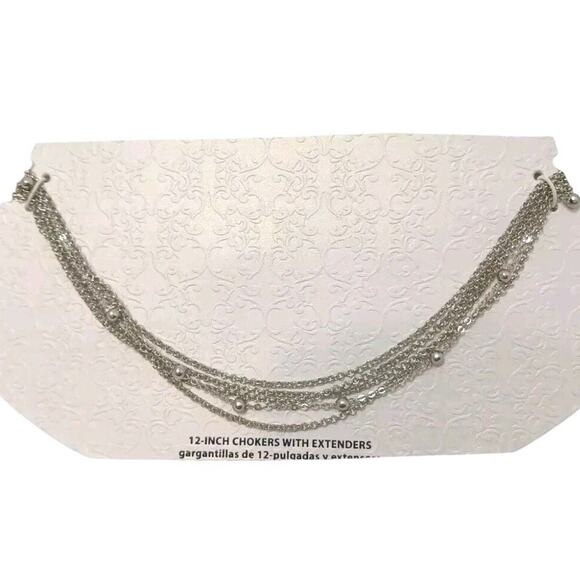 Multi Strand Dainty Layered Silver Balls Necklace Modern Chic Glam Work Party - Picture 1 of 6